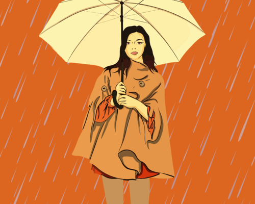 Orange Illustration Rain Phone Wallpaper